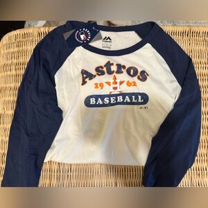 Women Astros cropped Sleeve Tee - Navy and White